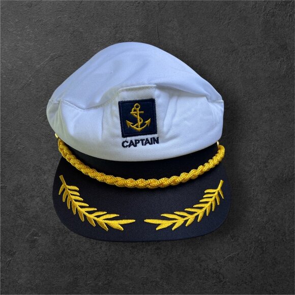 Captains Hat Adjustable Snapback White & Black With Gold Embroidery Nautical The - Picture 3 of 3